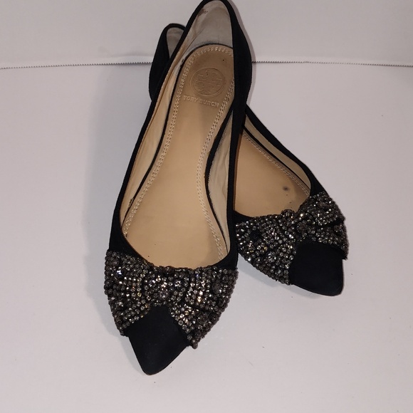 Tory Burch Shoes - Tory Burch Esme Black Suede Rhinestones Flat Shoes-sz 6